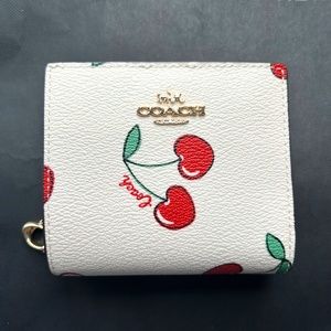COACH Snap Wallet With Heart Cherry Print Canvas Leather Ladies